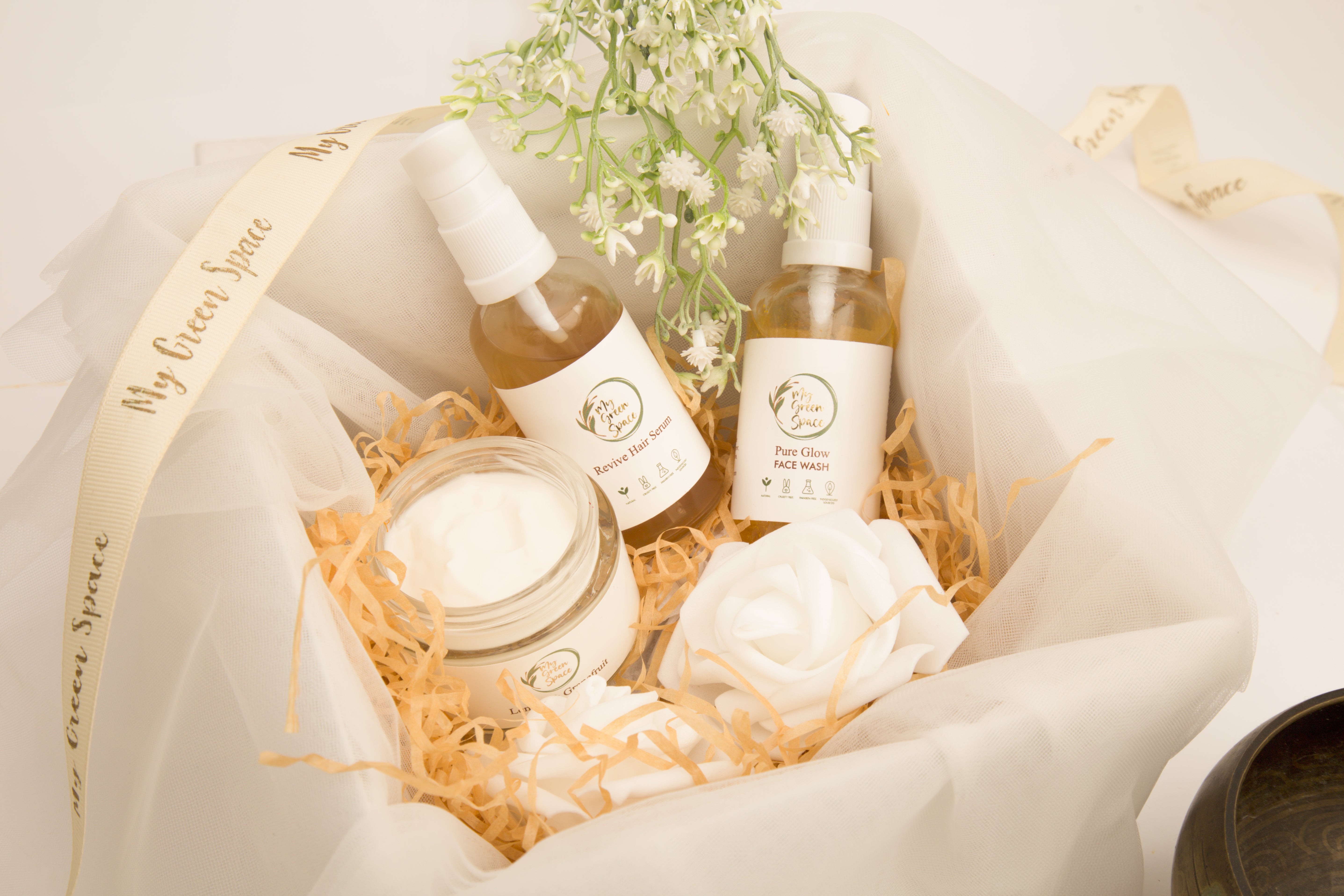 My Green Space Gift Hamper | Revive Hair Serum, Pure Glow Face Wash, Lemon Grapefruit Body Butter