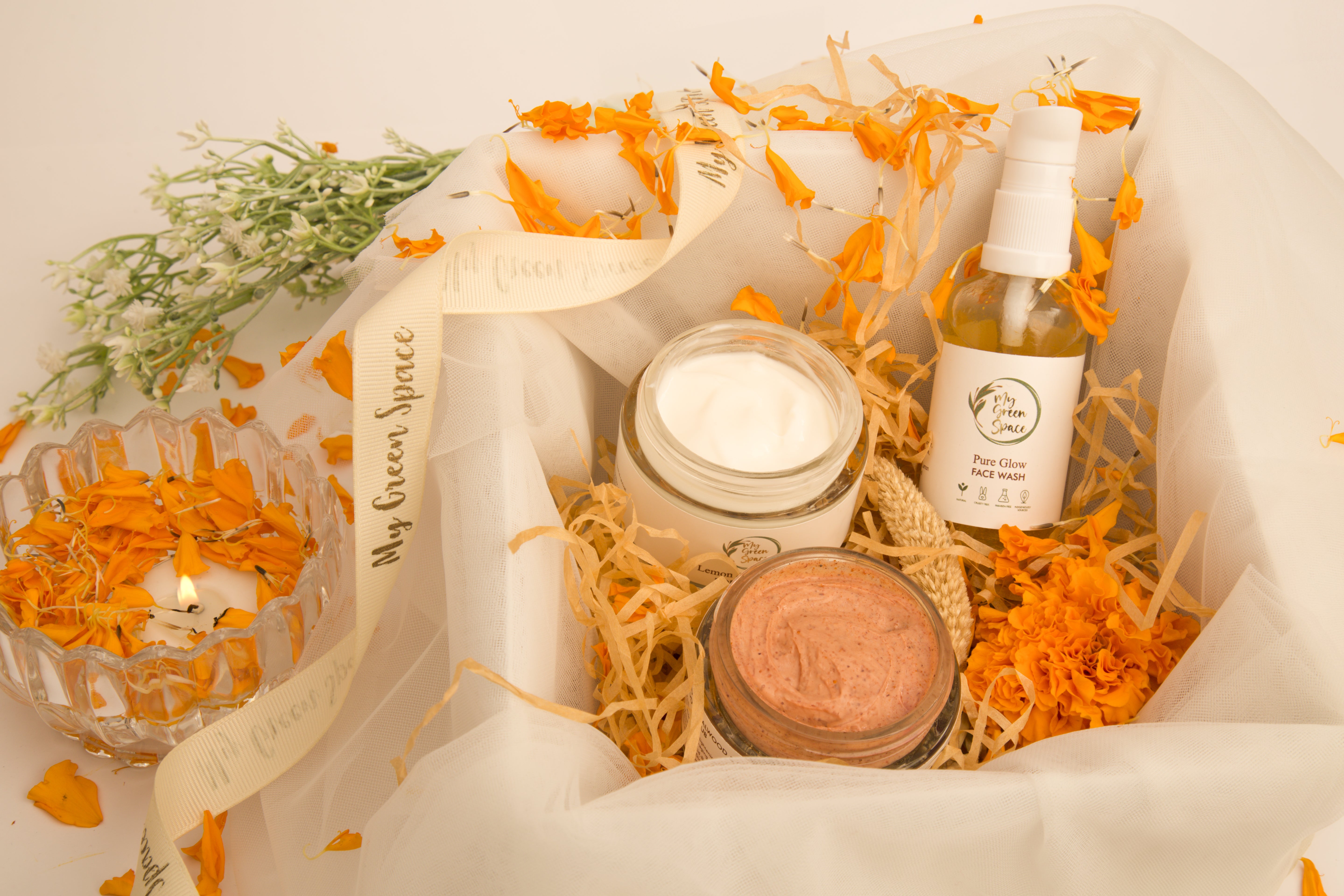 My Green Space Gift Hamper | Lemon Grapefruit Body Butter, Pure Glow Face Wash, Sandalwood and Saffron Body Scrub